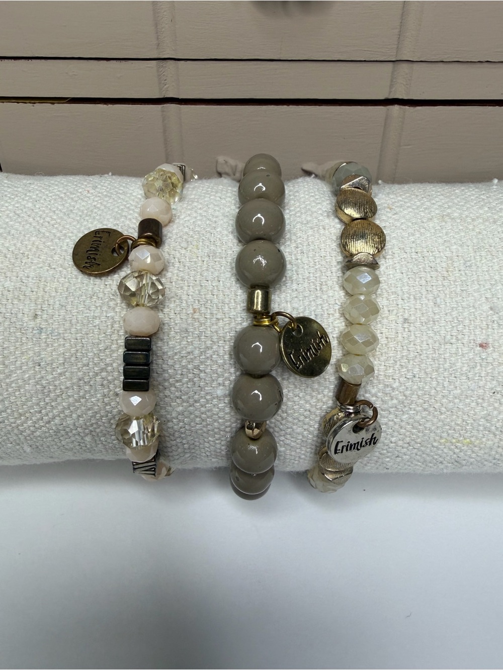 Erimish Taupe & Cream Beaded Stack Bracelet Set - Picture 5 of 7